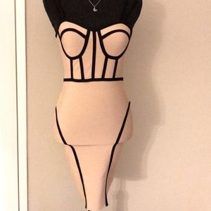 Nude with black piping cocktail dress